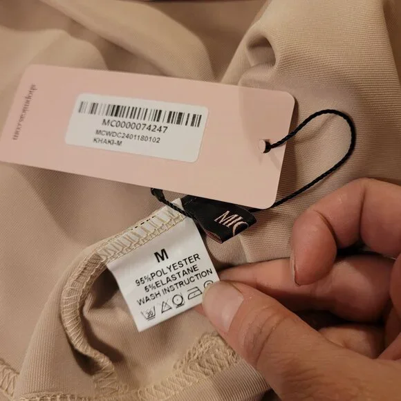 Micas Women's Size Medium Strapless Khaki Tan Mini Dress Polyester Blend NWT - Picture 5 of 7